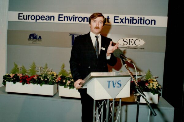 Alan Whitehead presenting at the European Environment Exhibition during the organisation's early days.