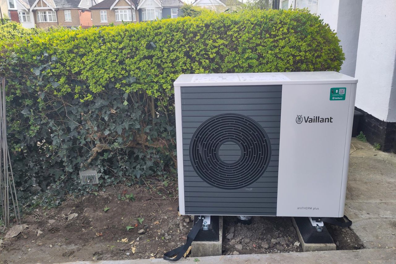 Photo of a heat pump in situ before it was connected.